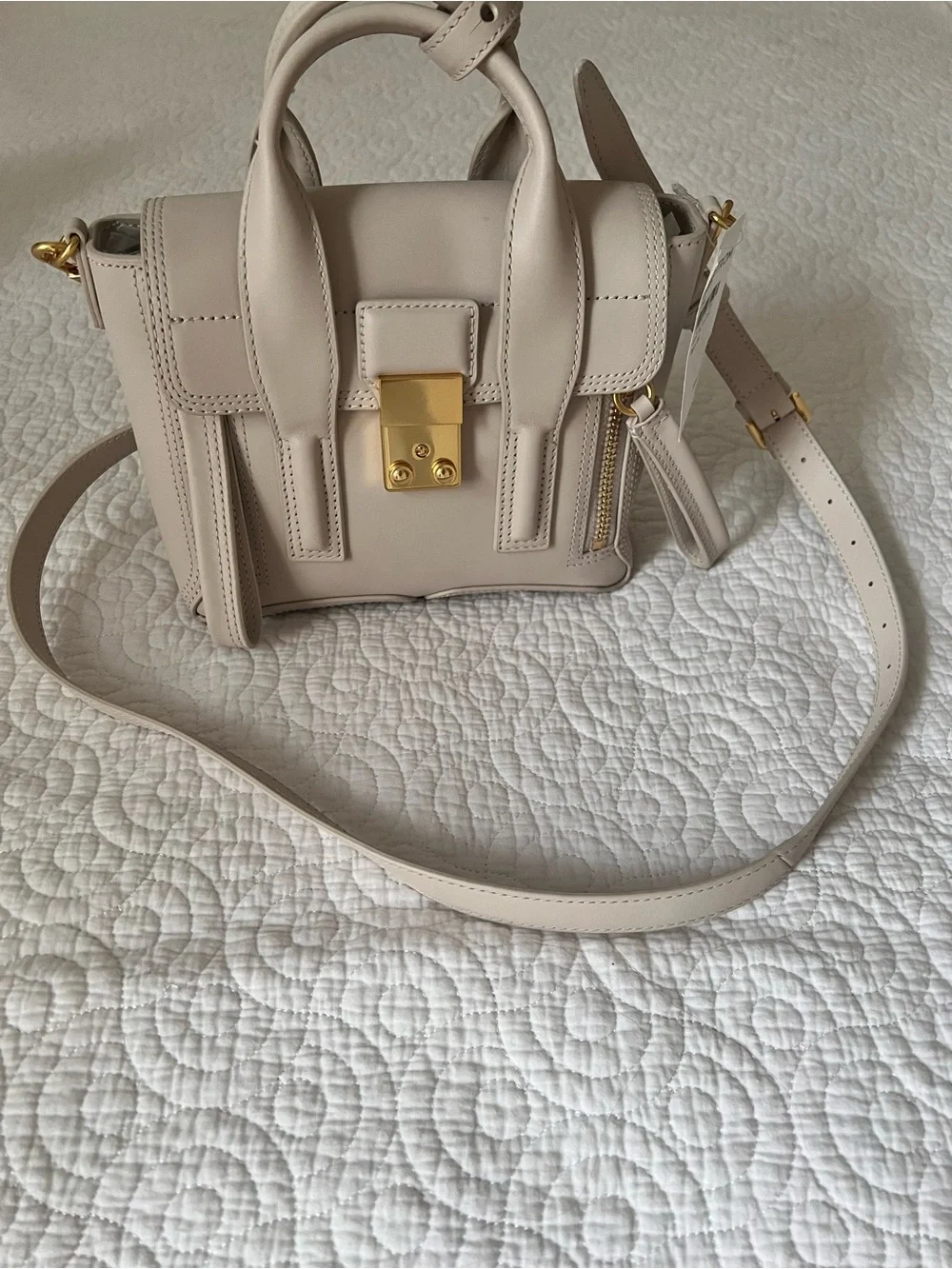 3.1 Phillip Lim Cream Leather Mini Satchel with Gold Hardware